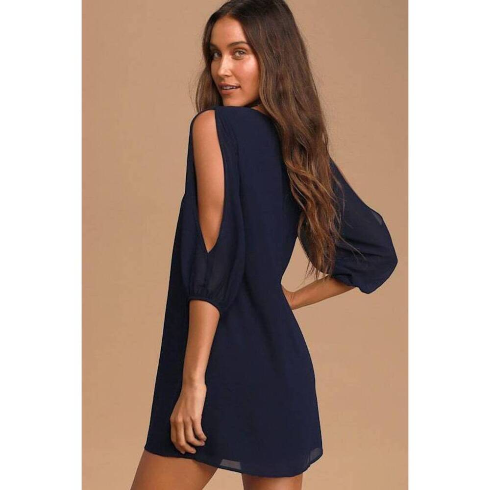 Lulus Shifting Dears Navy Blue Long Sleeve Dress - Size S